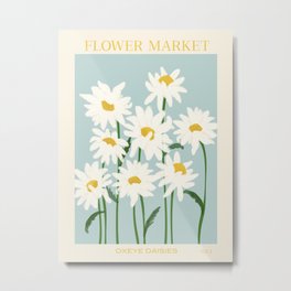Flower Market - Oxeye daisies Metal Print | Boho, Green, Floral, Minimal, Blue, Flowers, Daisies, Retro, Typography, Digital 