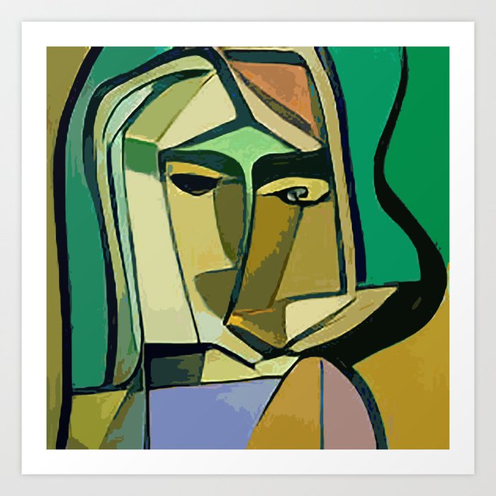 Hip cool Modern Abstract Cubist Portrait of a Girl Art Print