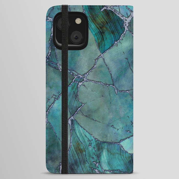 Teal Blue Marble Gemstone Luxury Surface iPhone Wallet Case