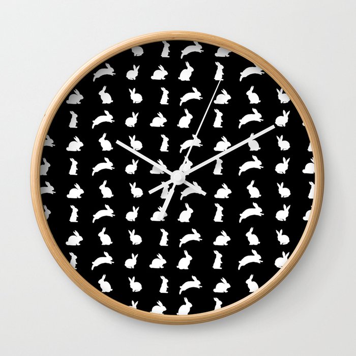 Bunnies (White on Black) Wall Clock