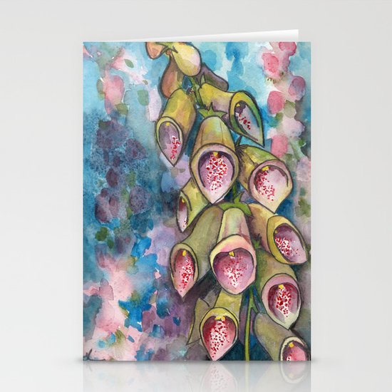 Foxglove Flowers Abstract Purple Stem Stationery Cards By