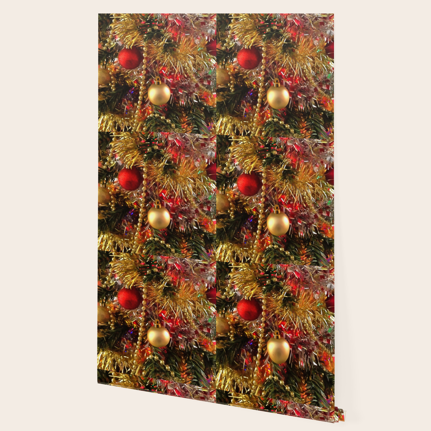 Christmas Ornaments In Red And Golden Colors Wallpaper By Taiche Society6