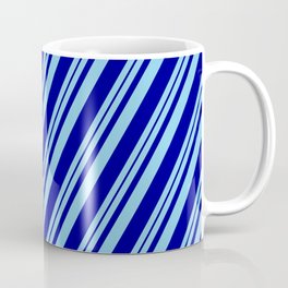 [ Thumbnail: Sky Blue and Dark Blue Colored Stripes Pattern Coffee Mug ]