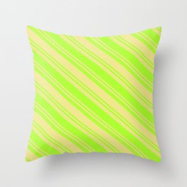 [ Thumbnail: Light Green and Tan Colored Striped/Lined Pattern Throw Pillow ]