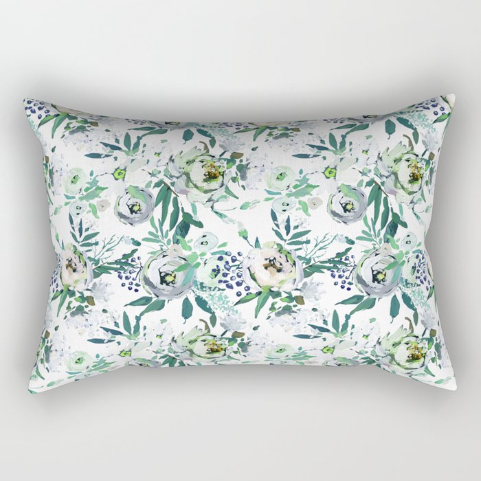 Country white green rustic watercolor floral Rectangular Pillow