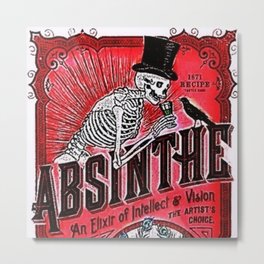 Vintage 1871 Red Absinthe Liquor Skeleton Elixir Aperitif Cocktail Alcohol Advertisement Poster Metal Print