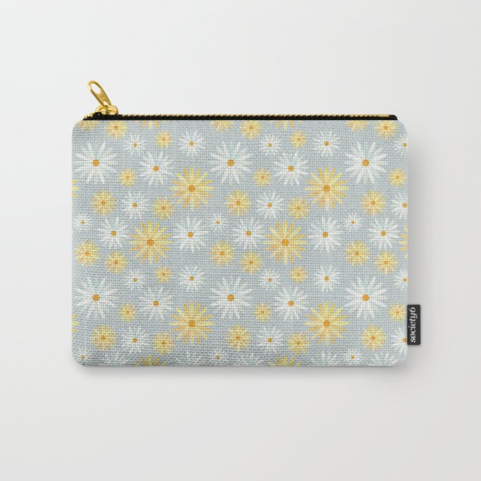 Watercolour Daisies Pattern | Grey Carry-All Pouch