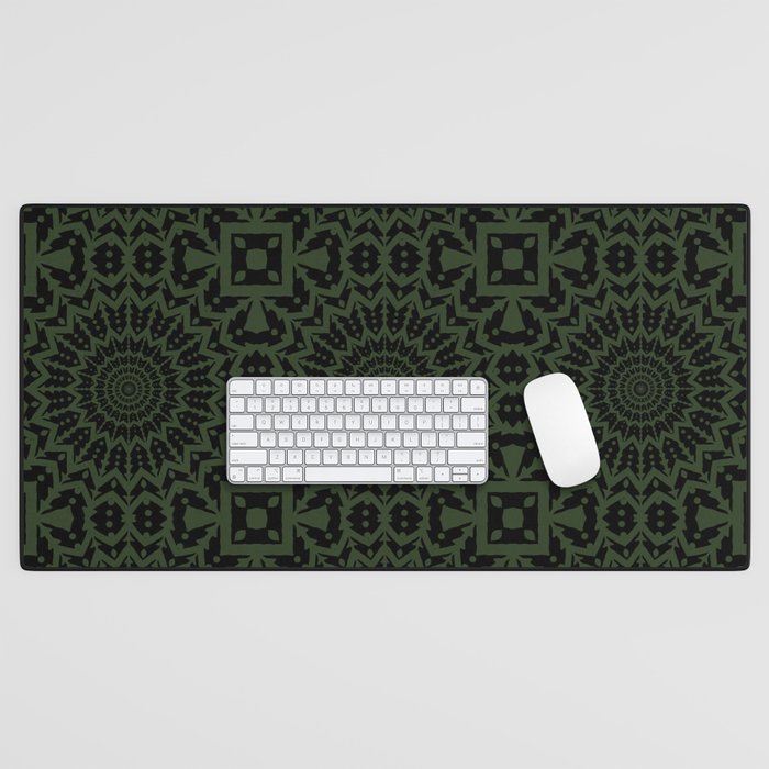 Zig Zag Star Mandala Repeat Pattern #15 Dark Green  Desk Mat