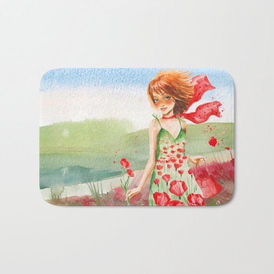 Poppy Girl in Poppies Summer Field Bath Mat