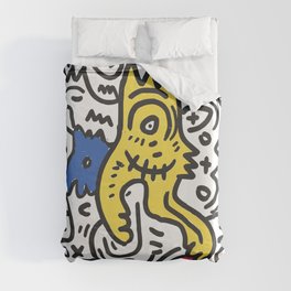 Hand Drawn Graffiti Art With Monsters in Black and White and Color Duvet Cover