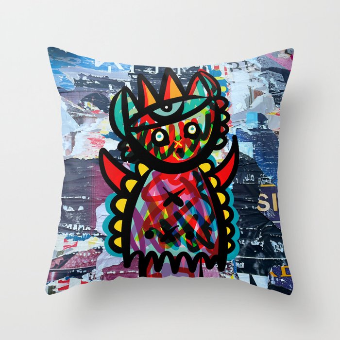 Urban Poster Graffiti Street Art with a Colorful Creature Throw Pillow