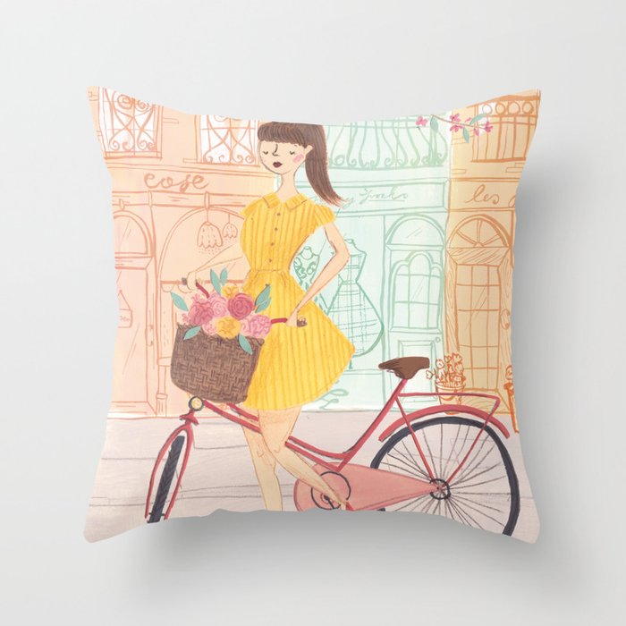 The Lady Cyclist Throw Pillow