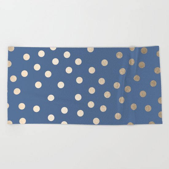 Simply Dots White Gold Sands on Aegean Blue Beach Towel