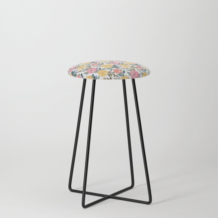 Pink and yellow watercolor flowers Counter Stool