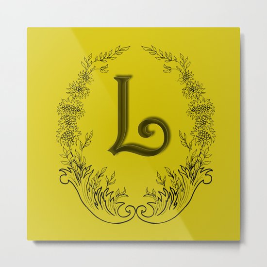 the letter L in a leaves and flowers Metal Print