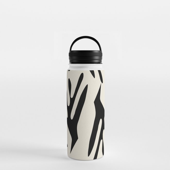 Ailanthus Cutouts Abstract Pattern Black and Cream Water Bottle