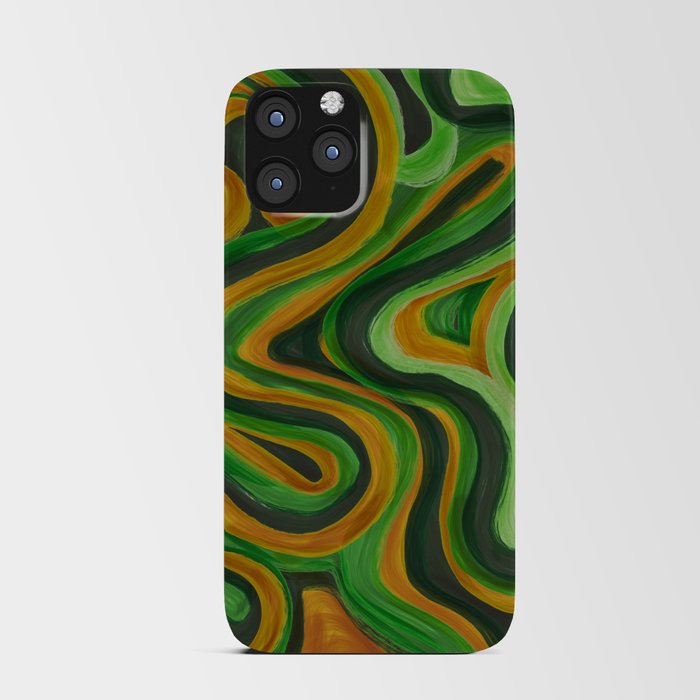 Abstract Retro Forest Green, Sage and Gold Swirl Lines iPhone Card Case