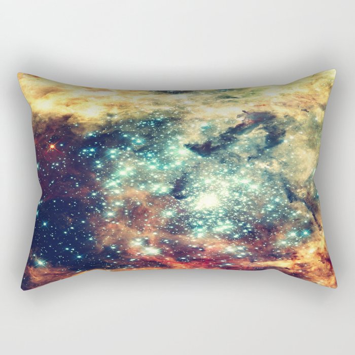 galaxy nebula stars Golden Brick Aqua Rectangular Pillow