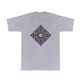Vibrant mandala in blue and yellow T Shirt | Digital Design, Pattern, Digital Manipulation, Digital Art, Zen, Bold, Abstract, Symmetry, Graphicdesign, Sacred Geometry 