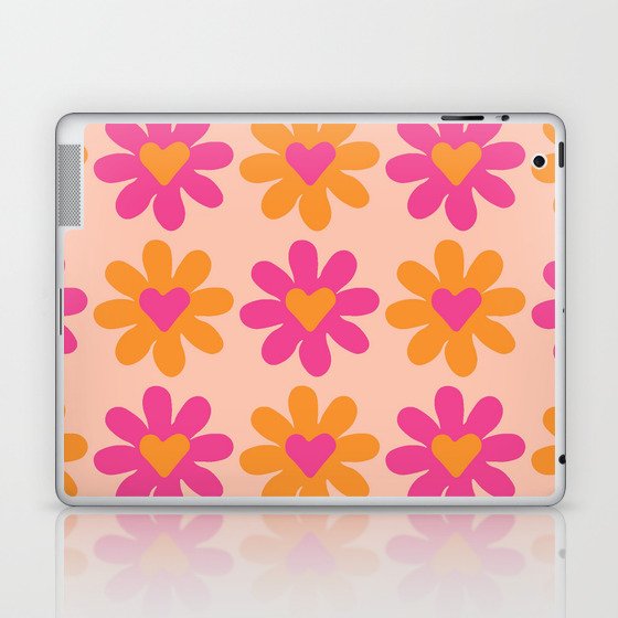 Groovy Pink and Orange Flower - Retro Aesthetic Laptop & iPad Skin