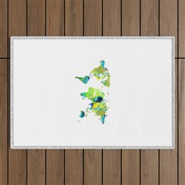 Green And Blue World Map 29 - Sharon Cummings Outdoor Rug