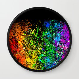 Black Rainbow Color Splatter Wall Clock