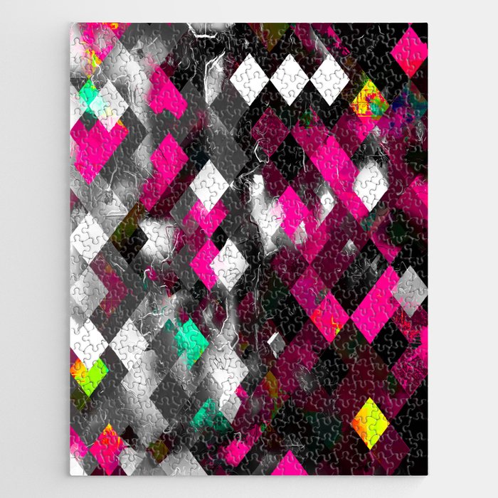 geometric pixel square pattern abstract background in pink blue Jigsaw Puzzle