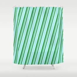 [ Thumbnail: Turquoise & Green Colored Stripes Pattern Shower Curtain ]