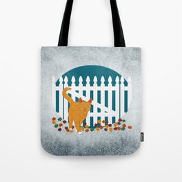 Orange Cat Picket Fence Tote Bag