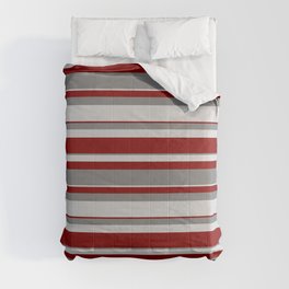 [ Thumbnail: Grey, Light Grey & Maroon Colored Stripes Pattern Comforter ]