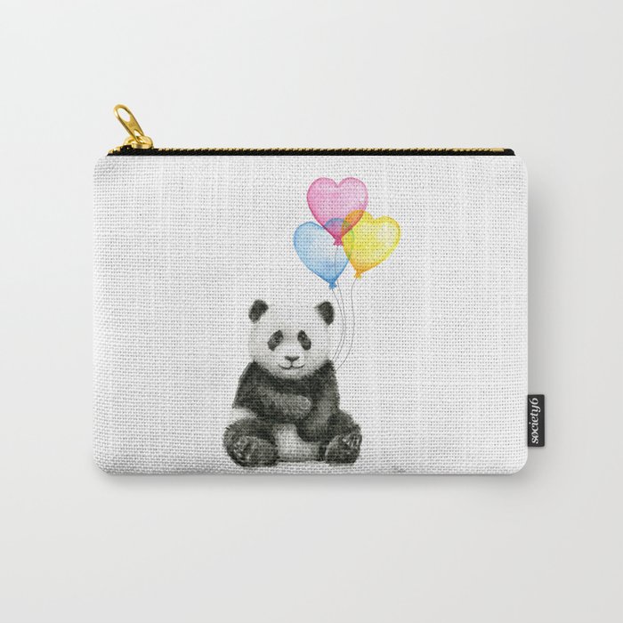 Panda Baby With Heart Shaped Balloons Whimsical Animals Nursery Panda Baby With Heart Shaped Balloons Whimsical Animals Nursery Decor Carry All Pouch