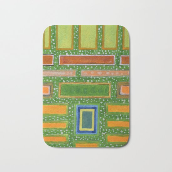 Filled Rectangles on Green Dotted Wall Bath Mat