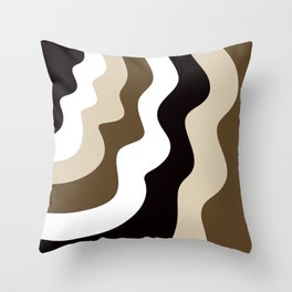 Modern Retro Abstract Color Block Waves // Khaki Tan, Brown, Black and White Throw Pillow