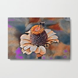 Gathering Nectar  Metal Print | Digital Manipulation, Nectar, Brown, Color, Digital, Zinnia, Purple, Petals, Nature, Flower 