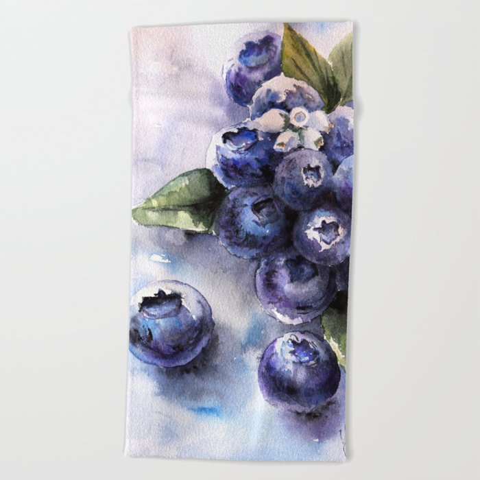 Watercolor Blueberries - Food Art Beach Towel