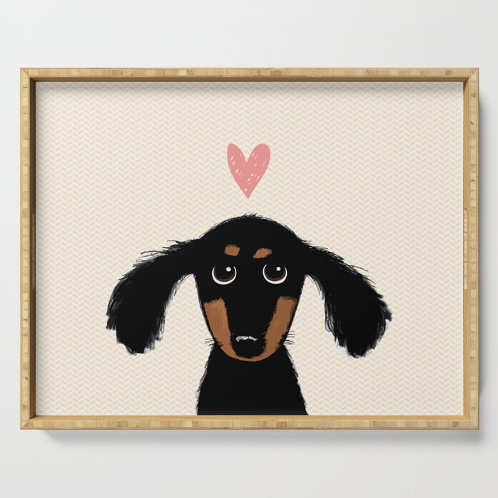 Dachshund Love | Cute Longhaired Black and Tan Wiener Dog Serving Tray