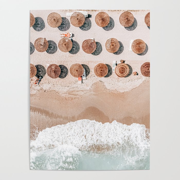 People On Beach, Aerial Drone Photography, Aerial Beach Sea, Ocean Wall Art Print, Summer Sea Vibes Art Print Poster