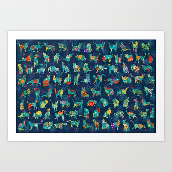 Colorful Christmas cats Art Print