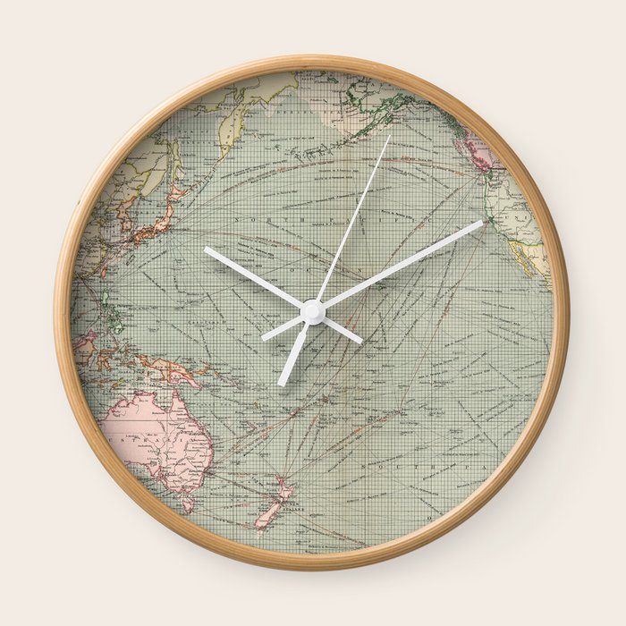 Vintage Pacific Ocean Navigational Map (1905) Wall Clock by