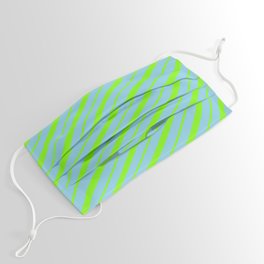 [ Thumbnail: Sky Blue & Green Colored Striped/Lined Pattern Face Mask ]