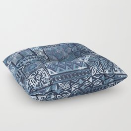 Hawaiian style blue tapa tribal fabric abstract patchwork vintage vintage pattern Floor Pillow