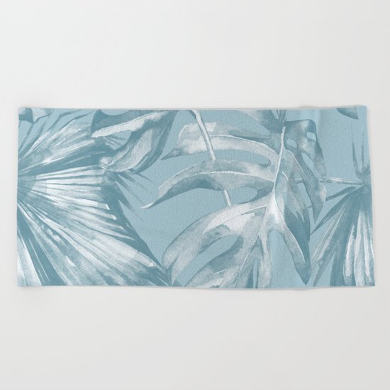 Island Dream Teal Palm Leaves Beach Towel