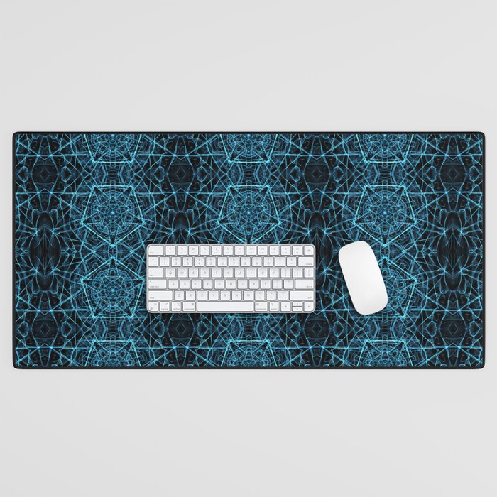 Liquid Light Series 17 ~ Blue Abstract Fractal Pattern Desk Mat