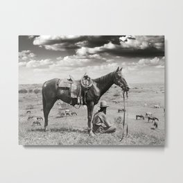 Texas Cowboy Photo, Horse Wran gler, Farmhouse Modern Wall Art, Black and White Photography, Country Cabin, Southwest, 1910 Metal Print | Pop Art, Farmhouse, Horse, Photo, Texas, Southwest, Cowboy, Illustration, Graphicdesign, Stencil 