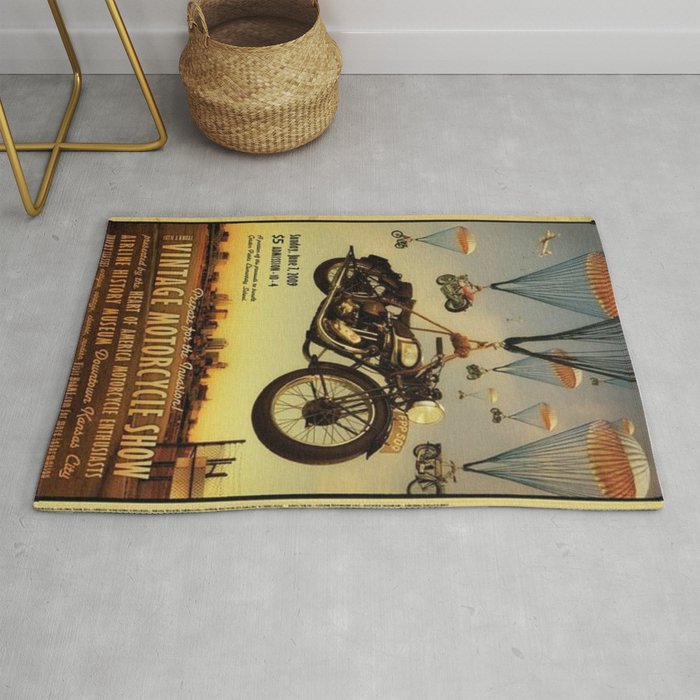 Vintage Motorcycle Show Parachute Advertising Poster Rug