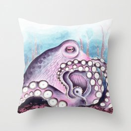Octopus Tentacles Watercolor Purple Nautical Throw Pillow