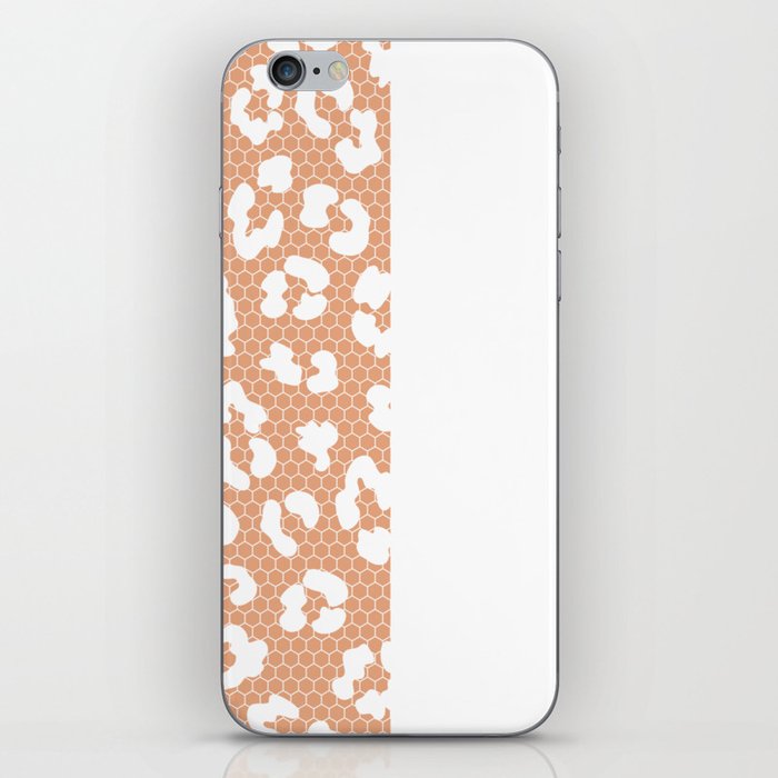 White Leopard Print Lace Vertical Split on Peach Orange iPhone Skin