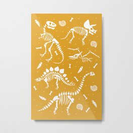 Dinosaur Fossils on Mustard Yellow Metal Print | Archaeology, Tyrannosaurus, Fossils, Dinosaur, Dinosaurfossils, Yellowdinosaur, T Rex, Bones, Golddinosaur, Dino 