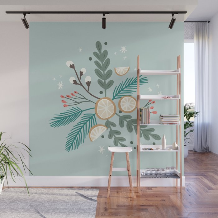 Winter foliage and oranges Wall Mural