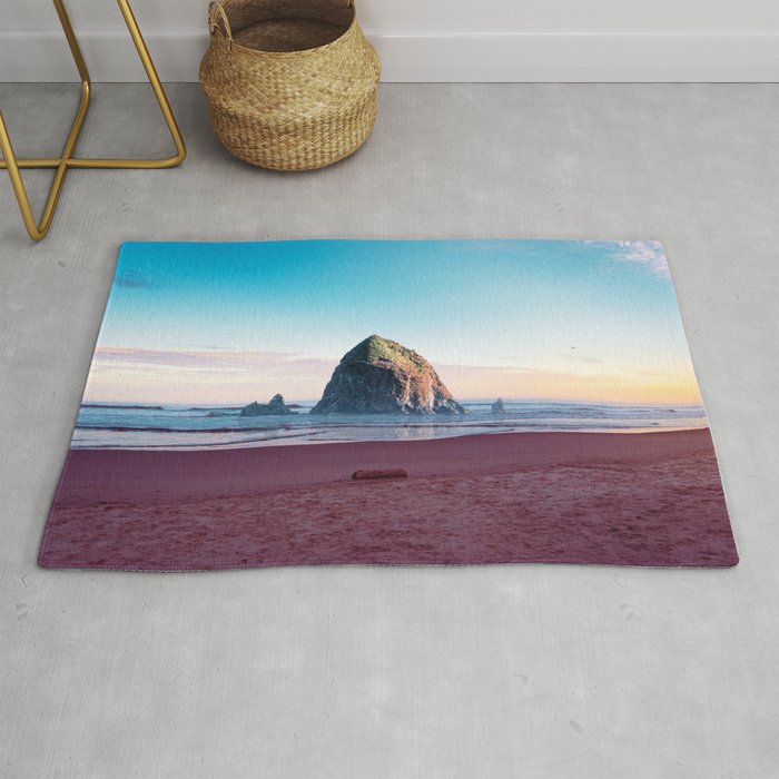 Cannon Beach and Haystack Rock Sunset | Photography and Collage on the Oregon Coast Rug